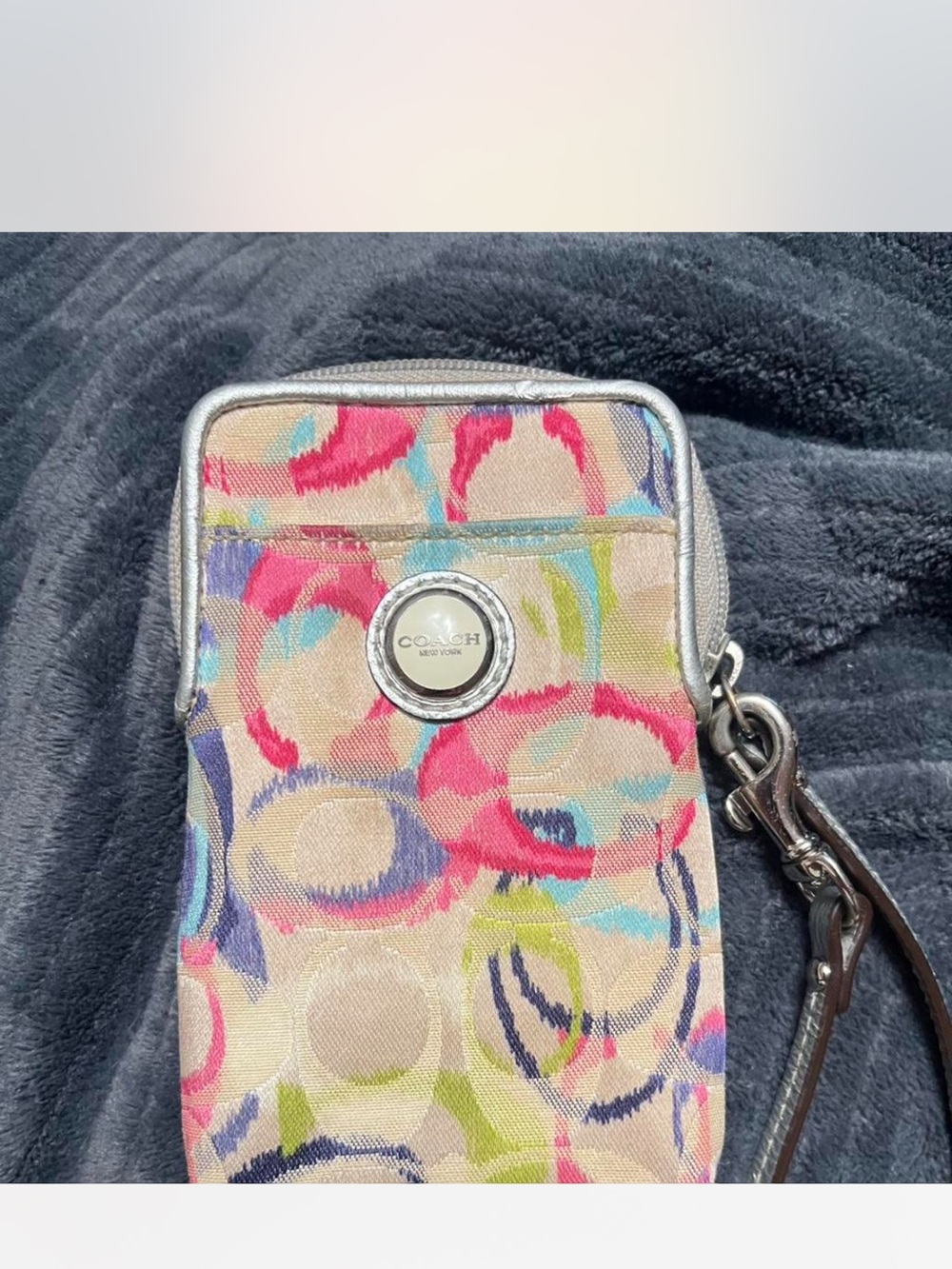 Coach Multicolor Signature Canvas Phone Pouch with Wristlet
